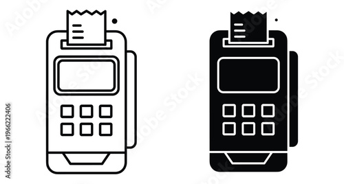POS terminal payment machine icon set with receipt paper printing for retail business transaction credit card processing electronic commerce service