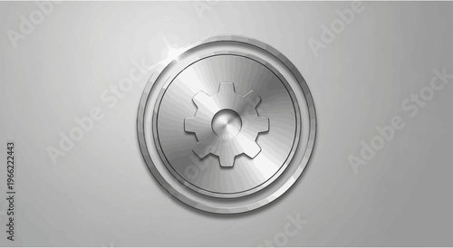 Sleek metallic gear icon on a circular button for settings or mechanics.