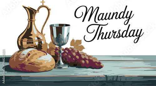 Religious eucharist celebration concept with bread wine maundy thursday.