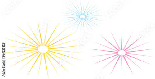 Abstract Burst of Colors: A vibrant display of abstract starbursts in a variety of colors, symbolizing energy and innovation. Each burst emanates rays of light from a central point.