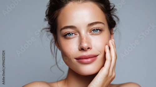 Beautiful woman with blue eyes and a natural, healthy complexion