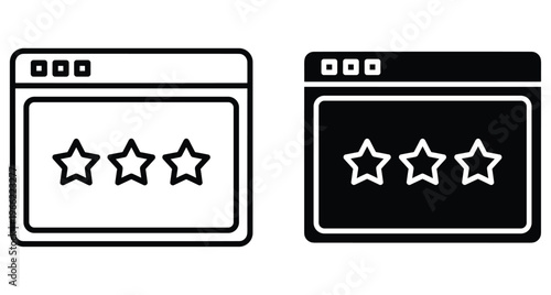 Browser window icons with three stars representing website rating customer feedback online reviews web quality ranking and digital service evaluation