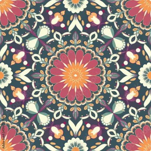 vector illustration hires Collection of High-Resolution Abstract Seamless ornament Patterns with Diverse Designs and Textures Mediterranean Tile Pattern with Colorful Floral Mandalas and Geometric