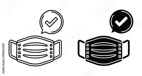 Medical face mask icon set with checkmark symbol for safety protection health care hygiene virus prevention surgical mouth wear sign