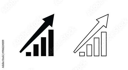 black and white bar chart icons with upward trend arrows Vector