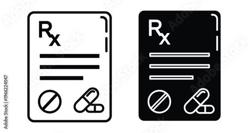 Medical prescription rx form icon set with pills and capsules for pharmacy healthcare treatment medication doctor order patient health services