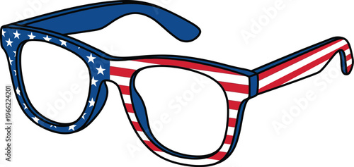 Stylish eyeglasses feature a vibrant American flag design, ideal for patriotic celebrations and themed events.