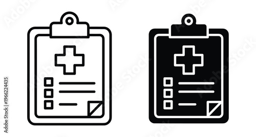 Medical clipboard icon set with cross symbol patient health record document checklist for healthcare hospital clinic insurance and medical report