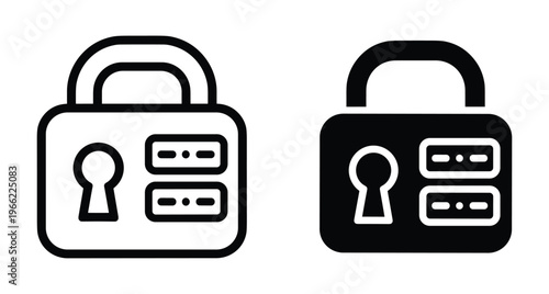 Padlock icon set featuring outline and solid glyph styles for digital security privacy protection safety encryption access control and authentication