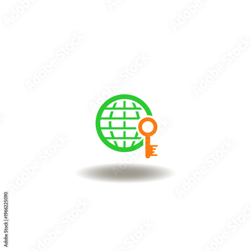 Vector illustration of earth globe with key. Symbol of social engineering.