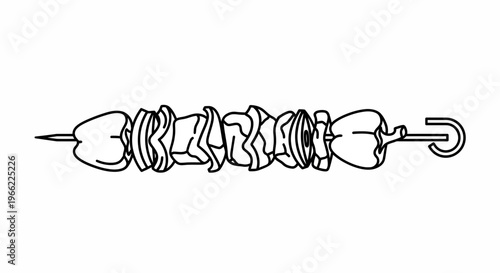 Hand drawn sketch of a delicious vegetable skewer on a white background.
