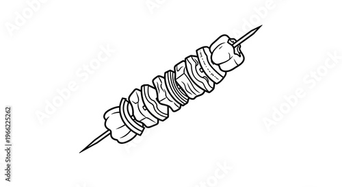 Grilled Vegetable and Meat Skewer Illustration.
