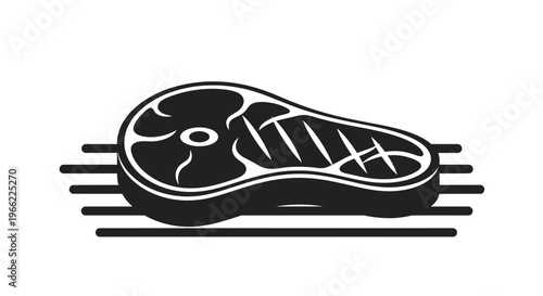 Monochrome silhouette icon of a raw beef steak on a grill.