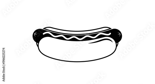 Classic Hot Dog with Mustard Line Art Illustration.