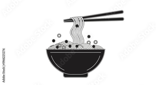 Illustration of Noodles in a Bowl with Chopsticks.