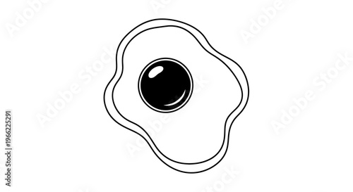 Stylized Fried Egg Illustration with Dark Yolk and Double Outline.