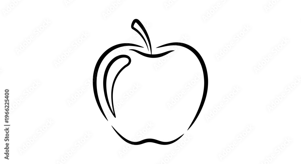 Fototapeta premium Simple Black Outline Drawing of a Fresh Apple Fruit.