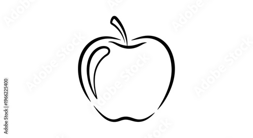 Simple Black Outline Drawing of a Fresh Apple Fruit.