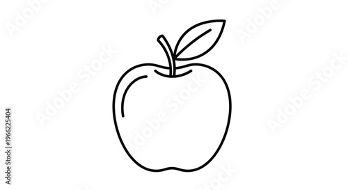 Simple Line Art Drawing of a Fresh Apple with a Leaf.