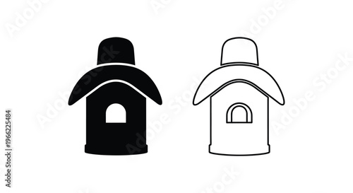 a black and white birdhouse with a roof and a hole Vector