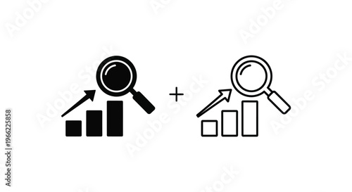 a magnifying glass over a bar chart with an arrow pointing up Vector