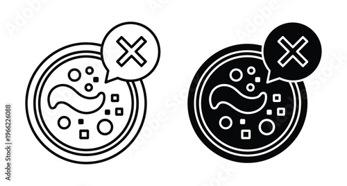 Petri dish with bacteria and cross mark icon representing sterile environment antibacterial protection medical laboratory research negative test result set