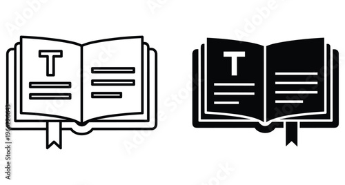 Open book icon set with bookmark and text lines for education learning library literature reading study and academic research projects