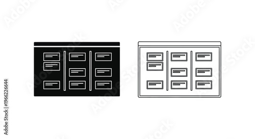 two sets of filing cabinets with drawers Vector