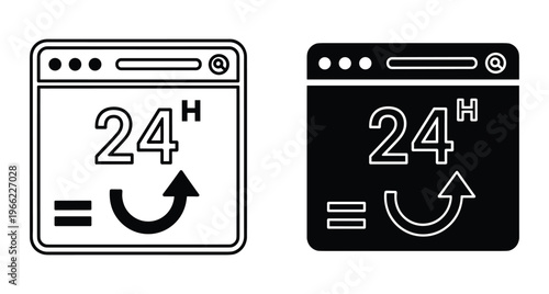 Twenty four hours service web browser icon set for online support availability customer care around the clock digital interface symbols graphic elements