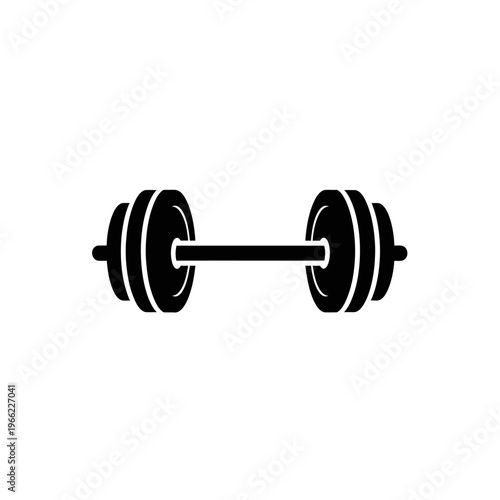 Simple black silhouette of a barbell on a white background.