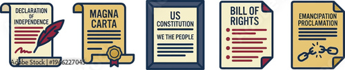 Historical documents including the Magna Carta, Constitution, and Declaration of Independence are displayed as icons.