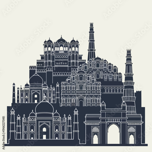 Iconic Indian Landmarks Silhouette Collection.