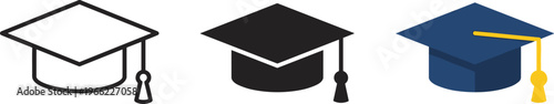graduation cap mortarboard icon set in outline solid and color styles for education university diploma and academic achievement isolated on transparent background