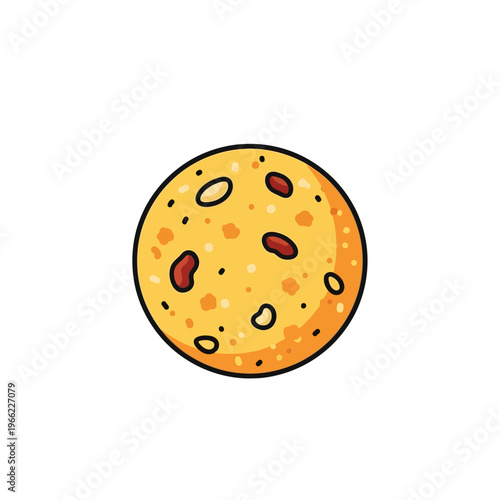 Delicious cartoon cookie with chocolate chips and nuts.