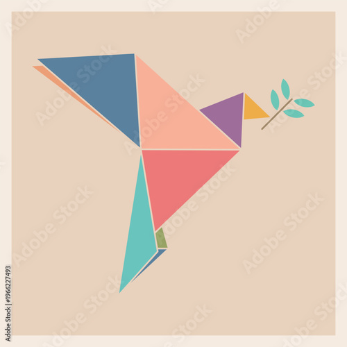 Abstract pastel origami peace dove with olive leaf symbol minimalist style on beige square background Free Download Abstract pastel origami peace dove with olive leaf symbol minimalist style on beige square background - GFXLoad