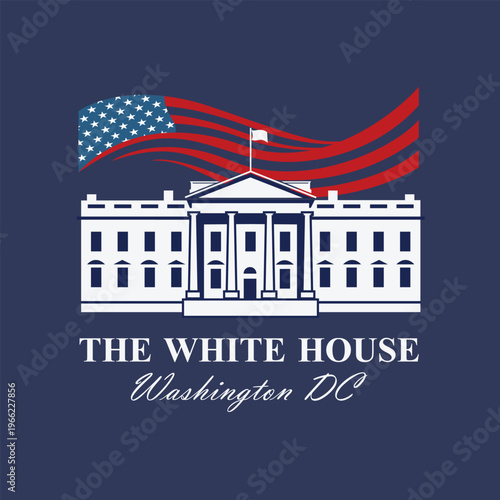 white house building icon in Washington DC isolated on blue background