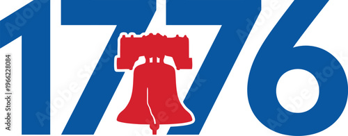 Partial view of the large blue number 1776 featuring the iconic Liberty Bell illustration replacing the zero digit.