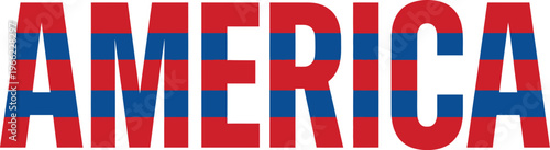 The word AMERICA is rendered in bold uppercase letters filled with alternating red and blue horizontal stripes.