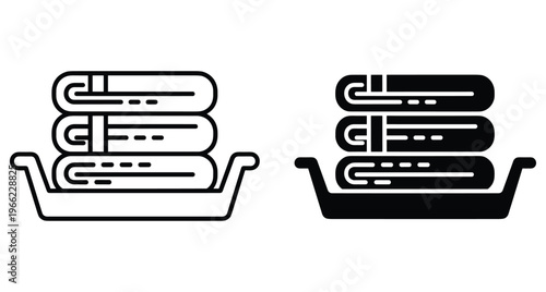 Stacked folded towels in a laundry basket icon set for bathroom spa hotel housekeeping service organization and domestic cleaning