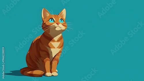 Cute Orange Cat Looking Up – Minimal Pet Illustration on Blue Background.