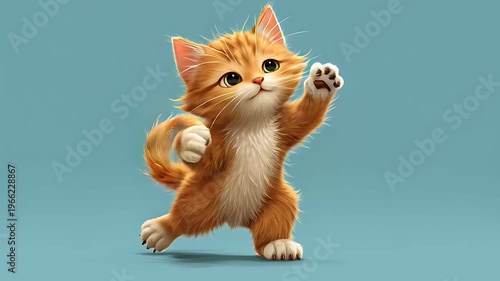 Cute Playful Orange Kitten Standing on Hind Legs – Adorable Cartoon Cat.