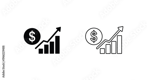 black and white line icons of growing business investment Vector