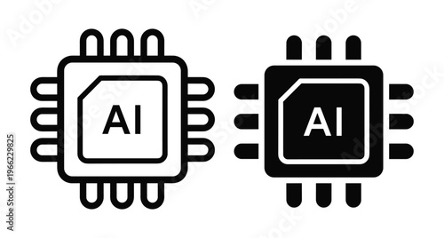 Artificial intelligence processor chip icons representing computer hardware technology microchip electronic component digital brain circuit board system data processing unit