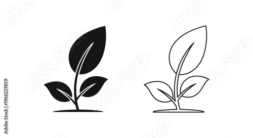 a pair of black and white plant icons with leaves Vector