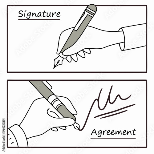 Signatures set. Handwriting signature for e documents and agreements. Calligraphic autograph or personal written sign. Hand drawn outline vector illustration collection isolated on .