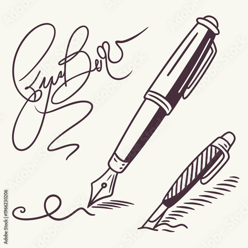 Signatures set. Handwriting signature for e documents and agreements. Calligraphic autograph or personal written sign. Hand drawn outline vector illustration collection isolated on .