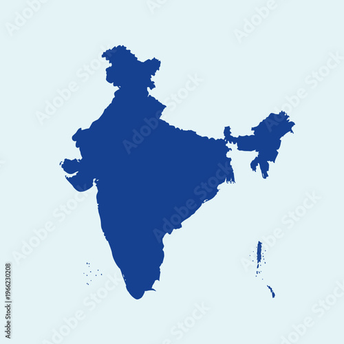 Blue Silhouette Map of India Country Outline.