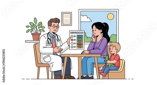 Doctor discusses World Immunization Week with mother and child