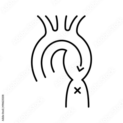 Aorta coarctation icon. Healthcare and cardiology line symbol. Black and white.