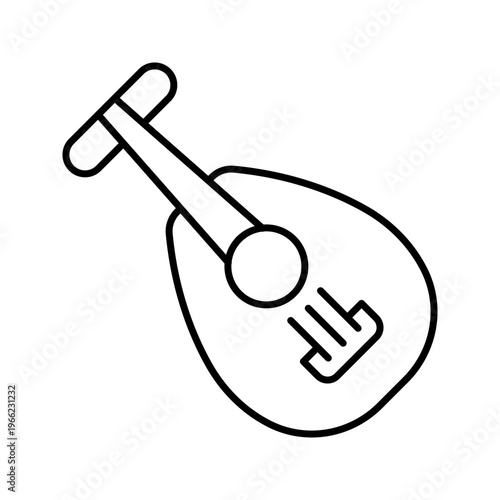 Baglama saz icon. Entertainment and string instrument line symbol. Black and white.